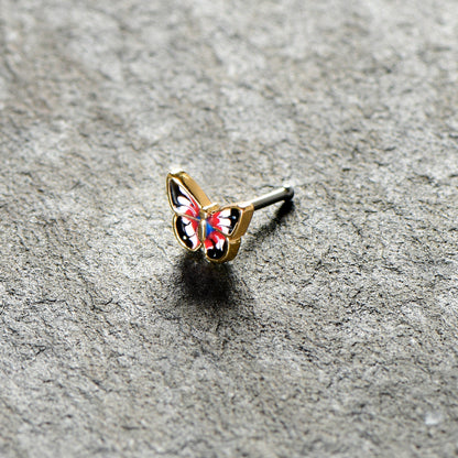 20G 1/4 Red Blue White Butterfly Nose Bone