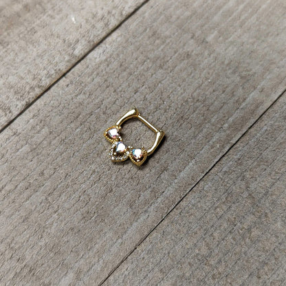 16G 5/16 Clear Aurora Gem Gold Tone Trio Heart Cartilage Clicker