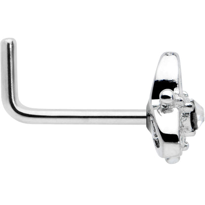 20G 1/4 Clear CZ Gem Triple Heart Triquetra L Shape Nose Ring