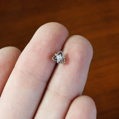 20G 1/4 Clear CZ Gem Triple Heart Triquetra L Shape Nose Ring