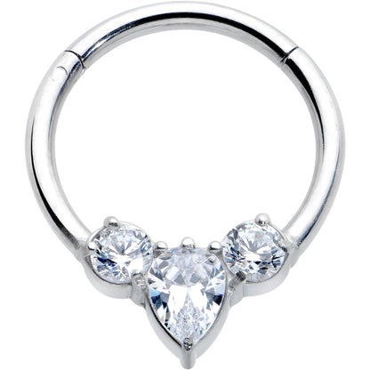 16G 3/8 Clear CZ Gem Triple Elegance Hinged Segment Ring