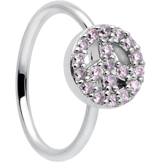 20G 5/16 Faint Pink Gem Retro Peace Sign Seamless Nose Hoop