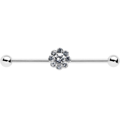 14G Clear Gem Whimsy Flower Industrial Barbell 38mm