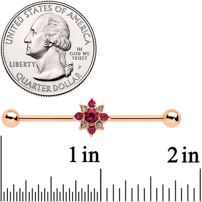 14G Red Gem Rose Gold Tone Rococo Star Industrial Barbell 38mm