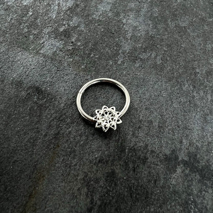 16G 3/8 Clear Gem Starry Flower Hinged Segment Ring