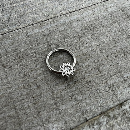 16G 3/8 Clear Gem Starry Flower Hinged Segment Ring