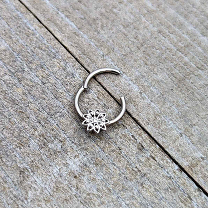 16G 3/8 Clear Gem Starry Flower Hinged Segment Ring
