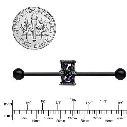 14G Purple Gem Black Gothic Hourglass Industrial Barbell 38mm