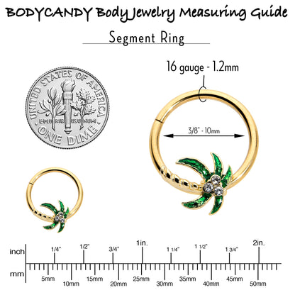 16G 3/8 Clear Gem Gold Tone Palm Tree Style Hinged Segment Ring