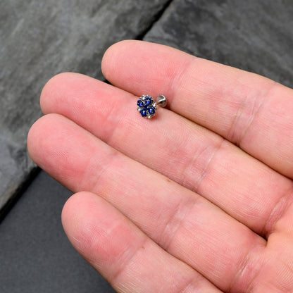 16G 1/4 Clear Blue Gem Embellished Cross Labret