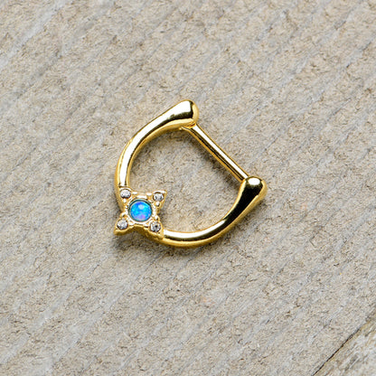 16G 5/16 Blue Synthetic Opal Gold Tone Rhombus Cartilage Clicker