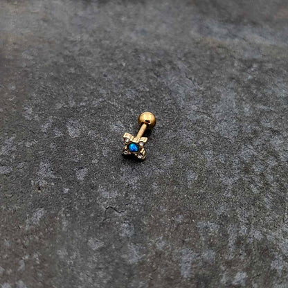 16G 1/4 Blue Synthetic Opal Gold Tone Rhombus Cartilage Earring