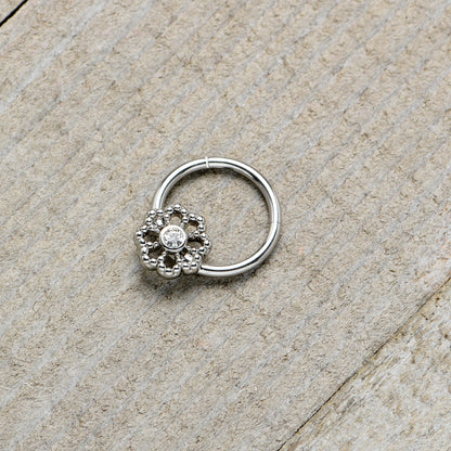 16G 3/8 Clear Gem Epic Fabulous Flower Hinged Segment Ring