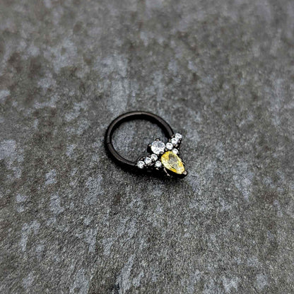 16G 3/8 Yellow Clear Gem Black Butterfly Hinged Segment Ring