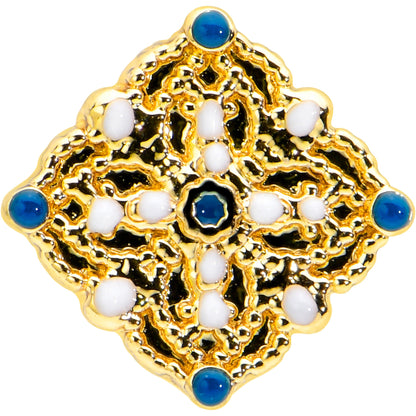 16G 1/4 Blue Gem Gold Tone Lacy Rhombus Cartilage Tragus Earring