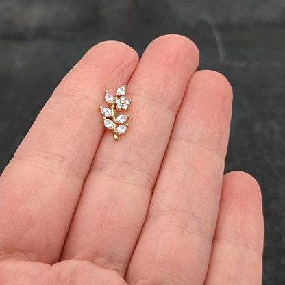 16G 1/4 Clear CZ Gem Gold Hue Flower Vine Cartilage Tragus Earring