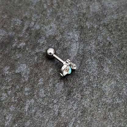 16G 1/4 White Synthetic Opal Flower Cartilage Tragus Earring