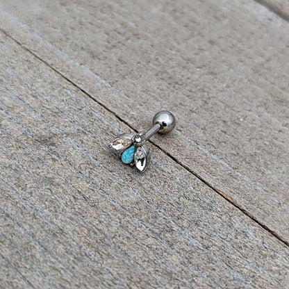 16G 1/4 White Synthetic Opal Flower Cartilage Tragus Earring