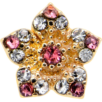16G 5/16 Pink Gem Gold Tone Texture Star Labret Monroe Tragus