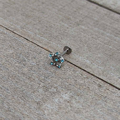 16G 5/16 Clear Blue Gem Opulent Flower Labret Monroe Tragus