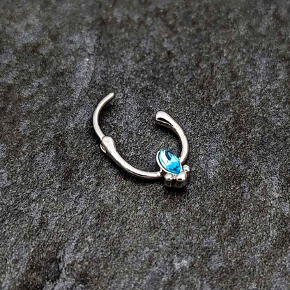 16G 5/16 Blue Gem Deco Oval Cartilage Clicker