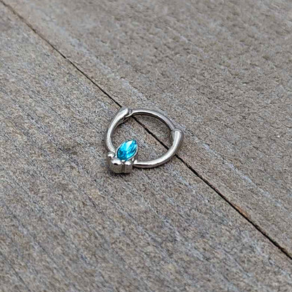 16G 5/16 Blue Gem Deco Oval Cartilage Clicker