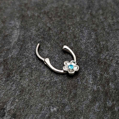 16G 5/16 Blue Gem Sweetheart Flower Cartilage Clicker