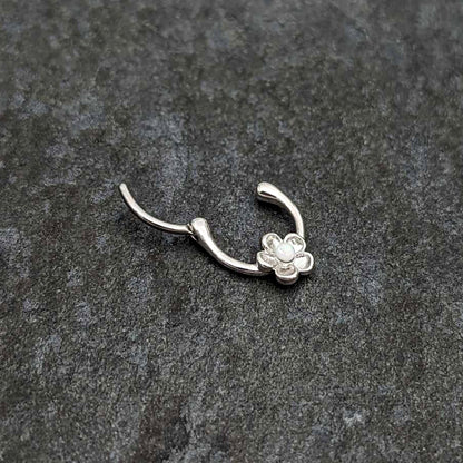 16G 5/16 White Faux Opal Sweetheart Flower Cartilage Clicker