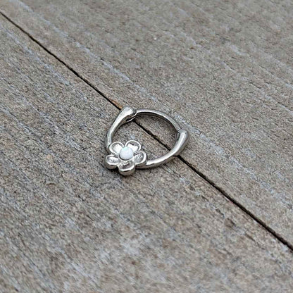 16G 5/16 White Faux Opal Sweetheart Flower Cartilage Clicker