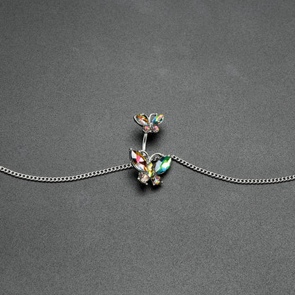Rainbow Gem Butterfly Beauties Double Mount Belly Ring Belly Chain