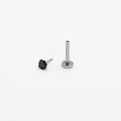 16G 5/16 Black CZ Gem ASTM F-136 Implant Grade Titanium Hex End Labret Tragus
