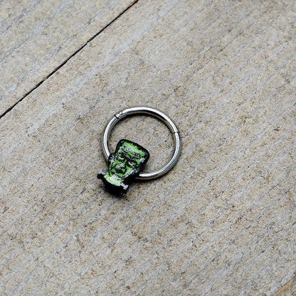 16G 3/8 Frankenstein Head Green Glow in Dark Hinged Segment Ring