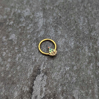 16G 3/8 Red Gem Gold Tone Deco Holiday Tree Hinged Segment Ring