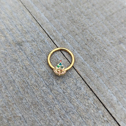 16G 3/8 Red Gem Gold Tone Deco Holiday Tree Hinged Segment Ring