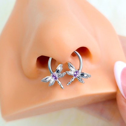 16G 3/8 Purple CZ Gem Open Dragonfly Horseshoe Circular Barbell