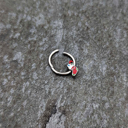 16G 3/8 Happy Christmas Stocking Red Green Hinged Segment Ring