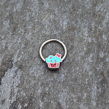 16G 3/8 Sweet Happy Cupcake Hinged Segment Ring