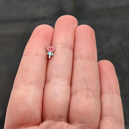 16G 5/16 Sweet Happy Heart Lollipop Labret Monroe Tragus