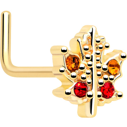 20G 7mm Red Yellow Gem Gold Tone Maple Leaf L Shape Nose Ring