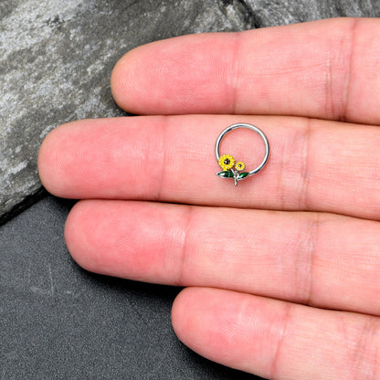 16G 3/8 Cheery Inlay Sunflowers Hinged Segment Ring