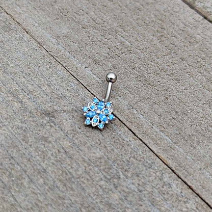 16G 5/16 Blue CZ Gem Snowflake Blues Curved Eyebrow Ring