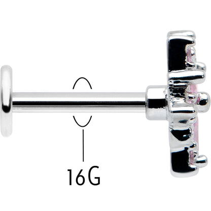 16G 5/16 Pink Clear CZ Gem Snowflake Labret Monroe Tragus