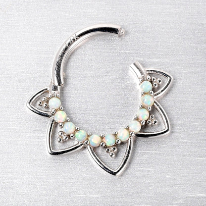 16G 5/16 White Synthetic Opal 14k White Gold Filigree Hinged Segment Ring