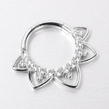 16G 5/16 Clear CZ Gem 14k White Gold Filigree Hinged Segment Ring