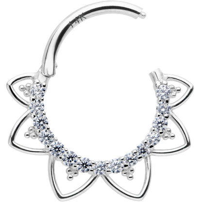 16G 3/8 Clear CZ Gem 14k White Gold Filigree Hinged Segment Ring