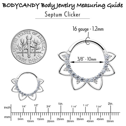 16G 3/8 Clear CZ Gem 14k White Gold Filigree Hinged Segment Ring