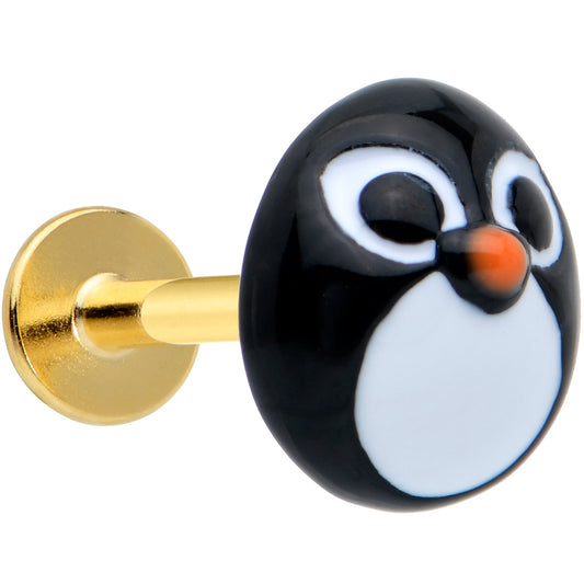 16G 5/16 Gold Hue Round Penguin Face Holiday Labret Monroe Tragus