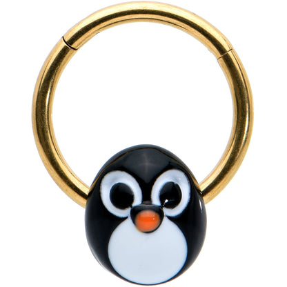 16G 3/8 Gold Tone Round Penguin Face Holiday Hinged Segment Ring