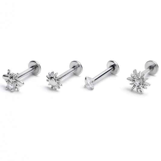 16G 5/16 Clear Gem Insect Sun Labret Monroe Tragus Set of 4