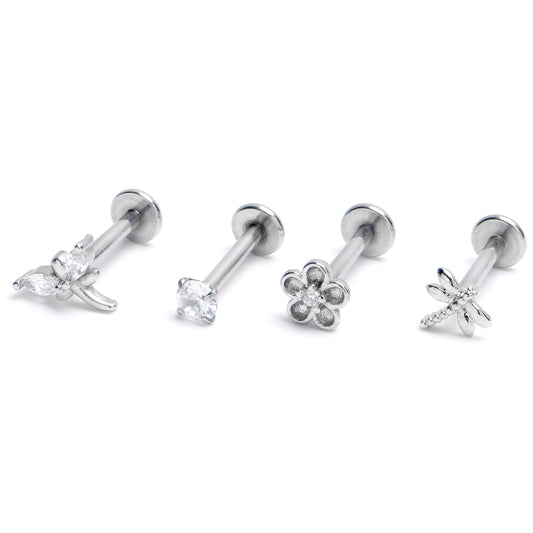 16G 5/16 Clear Gem Dragonflies Sun Labret Monroe Tragus Curation Set of 4